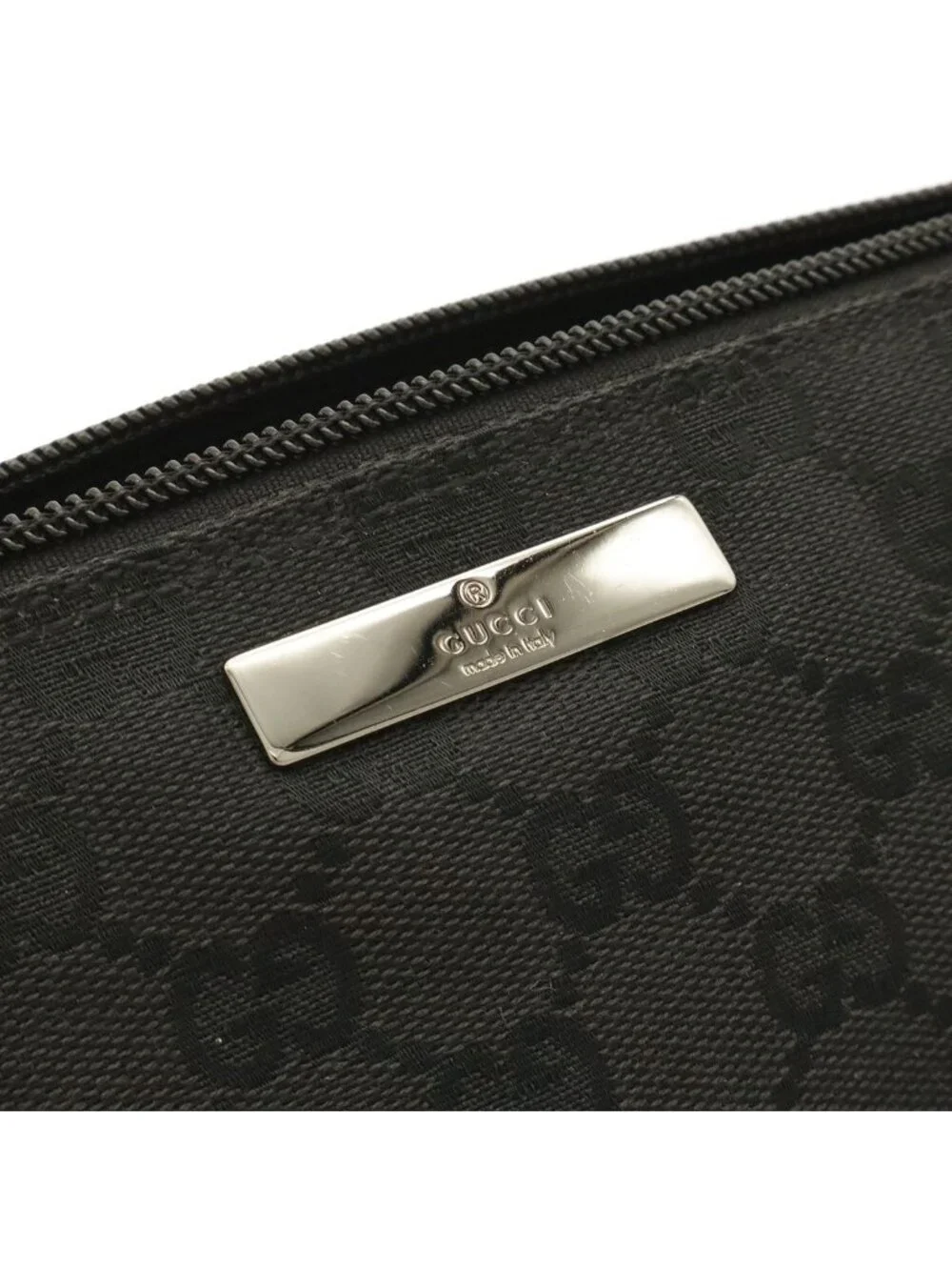 Gucci GG Canvas Pouch Sub Handbag Party Black Silver